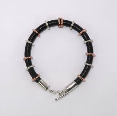 Leather  mixed metal bracelet